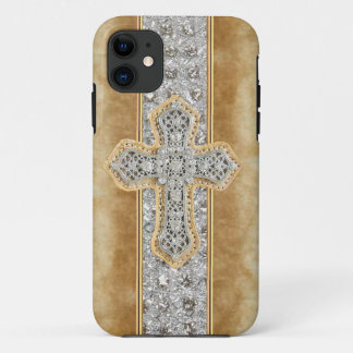 Faux Marble & Rhinestone Cross IPHONE 5 CASE