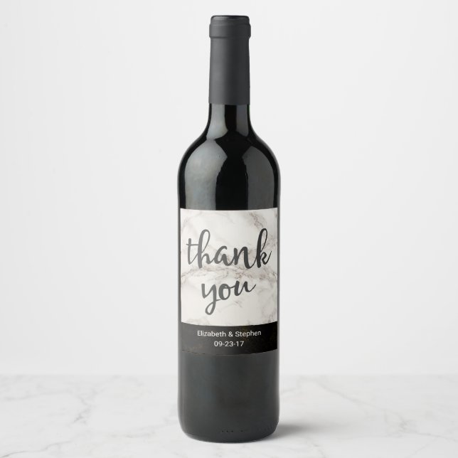 Faux Marble Taupe Modern Thank You Wedding Wine Label (Front)