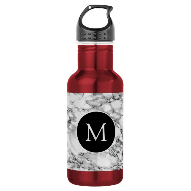 Faux Marble Water Bottle Personalise Custom Letter (Front)