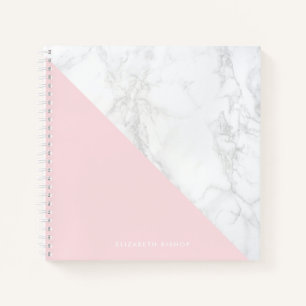 Faux Marble with Blush Pink Accent Personalised Notebook