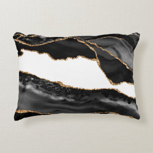 Faux Marbled Agate Black Stylish Stone Luxury Decorative Cushion