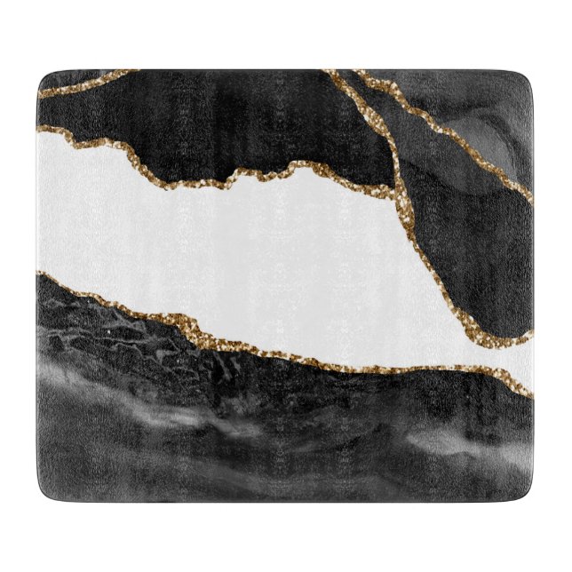 Faux Marbled Agate Black Stylish Stone Luxury Gold Cutting Board (Front)