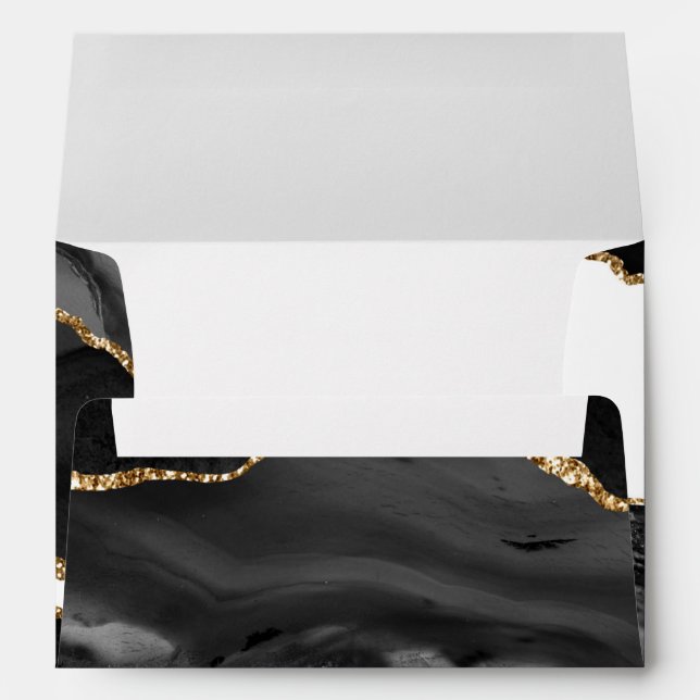Faux Marbled Agate Black Stylish Stone Luxury Gold Envelope (Back (Bottom))
