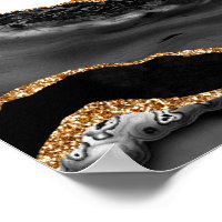 Faux Marbled Agate Black Stylish Stone Luxury Gold
