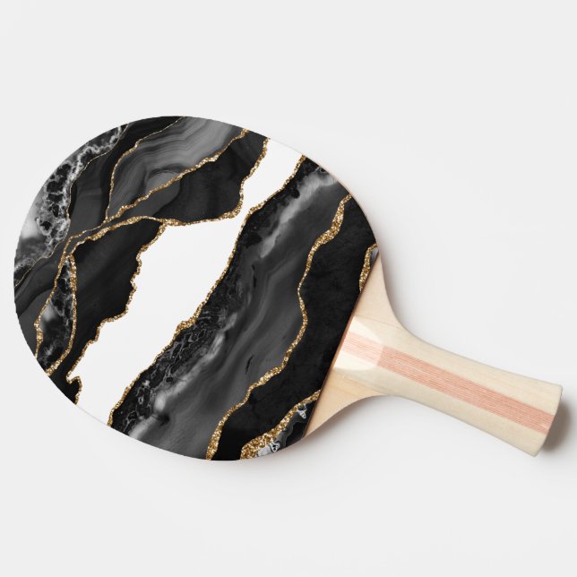 Faux Marbled Agate Black Stylish Stone Luxury Ping Pong Paddle (Side)
