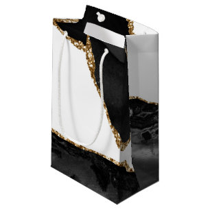 Faux Marbled Agate Black Stylish Stone Luxury Small Gift Bag