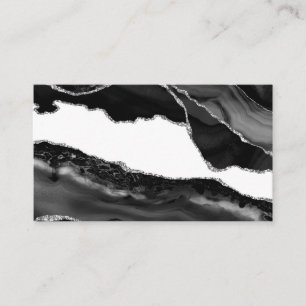 Faux Marbled Agate Black White Trendy Modern Stone Business Card