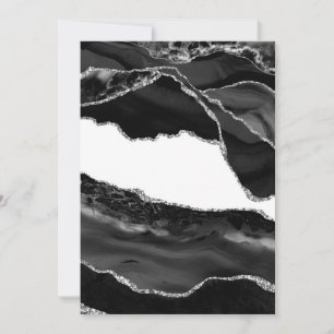 Faux Marbled Agate Black White Trendy Modern Stone Invitation