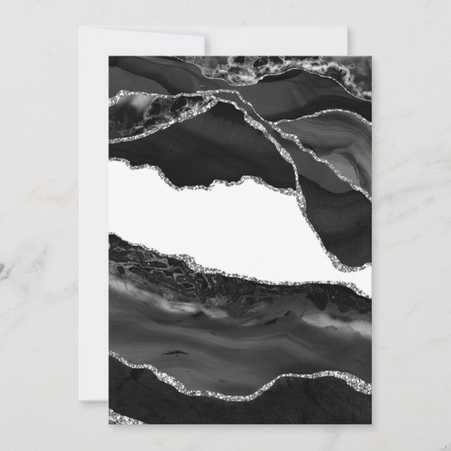Faux Marbled Agate Black White Trendy Modern Stone Invitation (Front)