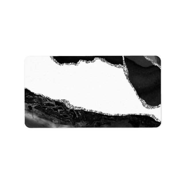 Faux Marbled Agate Black White Trendy Modern Stone Label (Front)