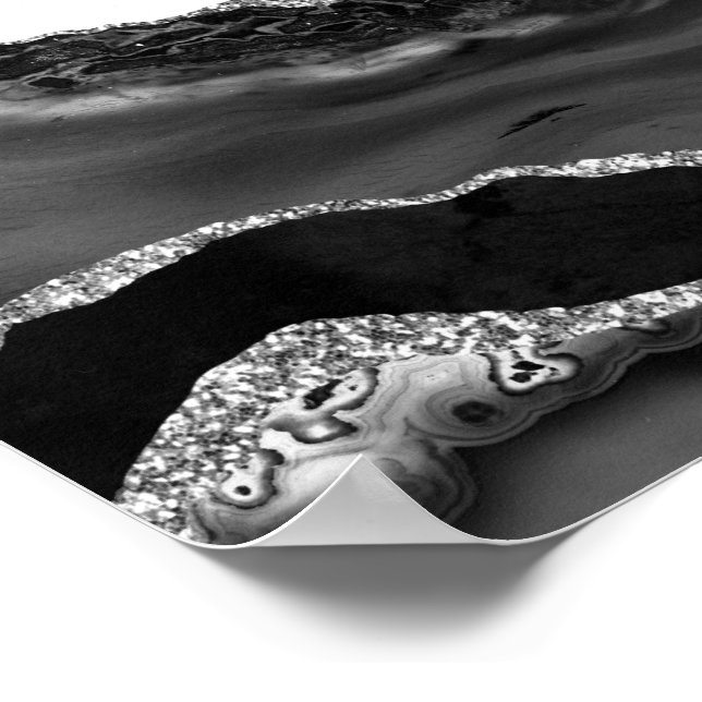 Faux Marbled Agate Black White Trendy Modern Stone Poster (Corner)