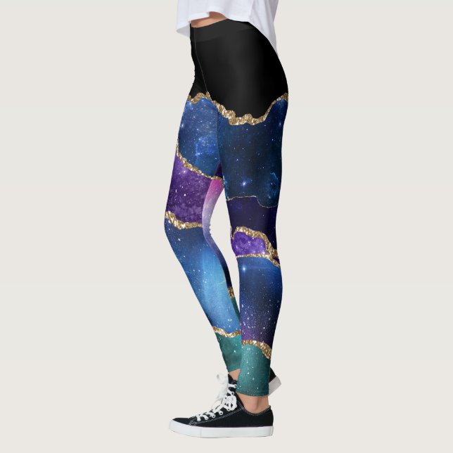 Faux Marbled Agate Stone Galaxy Sparkly Shining Leggings (Left)