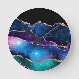 Faux Marbled Agate Stone Galaxy Sparkly Shining Round Clock
