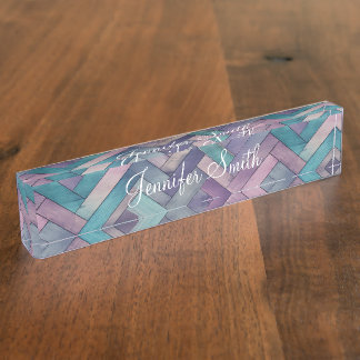 Faux Mermaid Herringbone Wood Pattern Nameplate