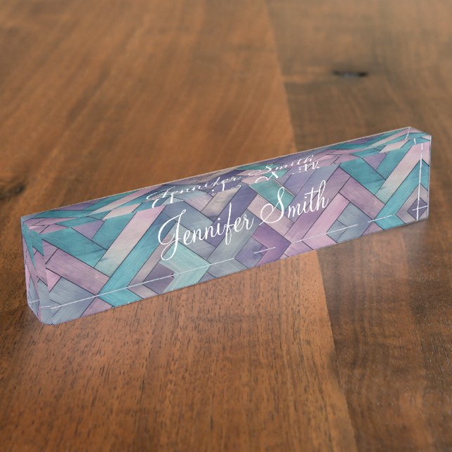 Faux Mermaid Herringbone Wood Pattern Nameplate (Side)