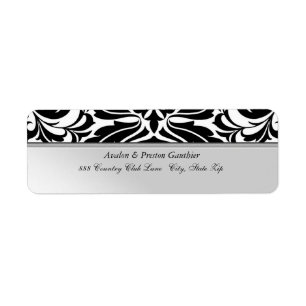 Faux Metal  Black Damask Wedding Address Label