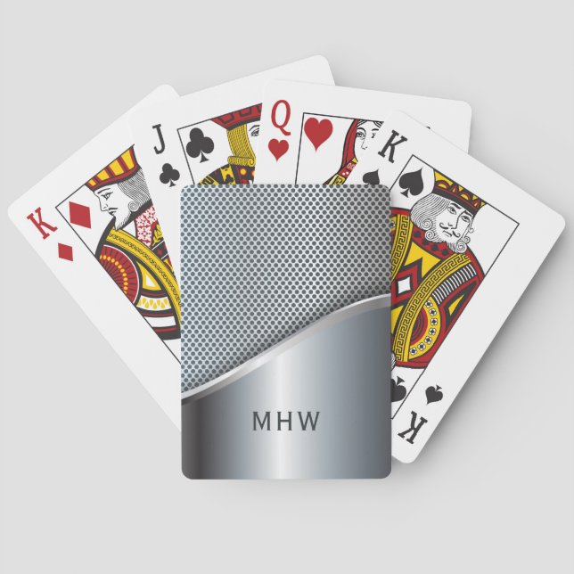 Faux Metal custom monogram playing cards (Back)