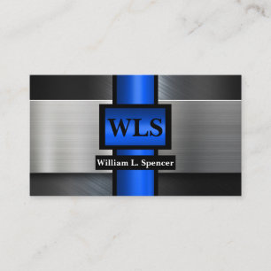 Faux Metal Gray Black Blue Monogram  Business Card