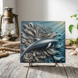 Faux Metal Ocean Reef & Dolphin Decorative Tile