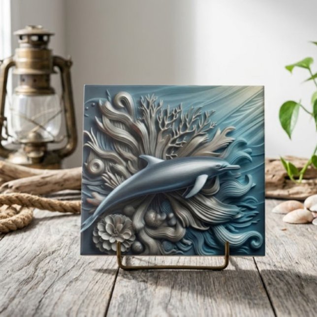 Faux Metal Ocean Reef & Dolphin Decorative  Tile (Creator Uploaded)