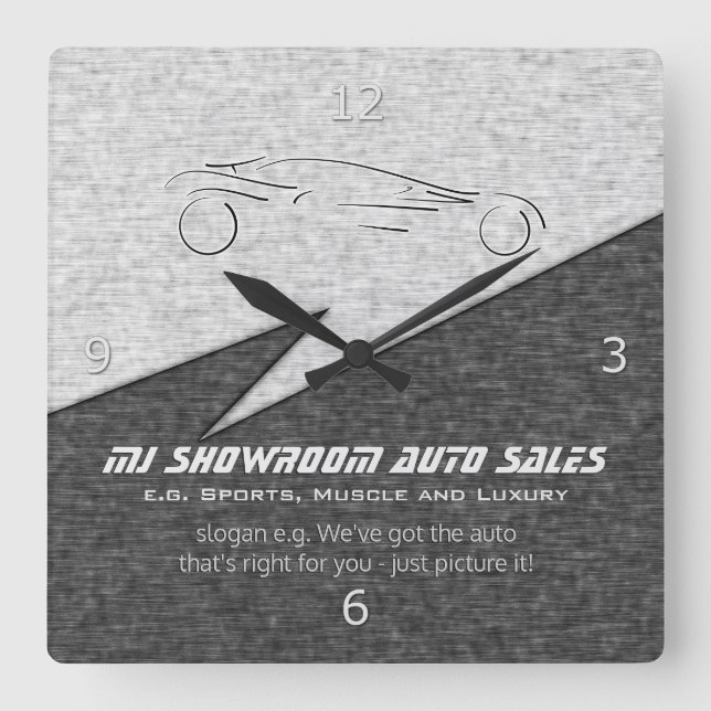Faux metal, silver auto - Auto Sales Showroom Square Wall Clock (Front)