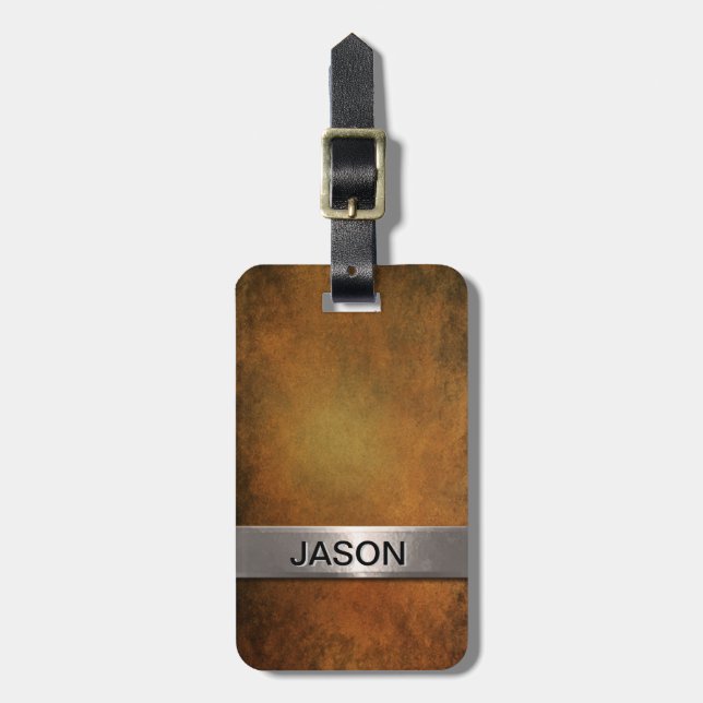 Faux Metal Silver Rusty Steel Luggage Tag (Front Vertical)