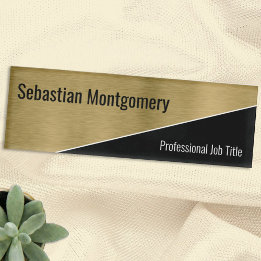 Faux Metallic Brushed Gold Geometric Professional Name Tag