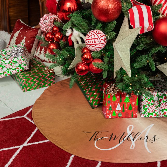 Faux Metallic Copper Gradient Family Monogram Brushed Polyester Tree Skirt (Faux Metallic Copper Gradient Family Monogram Brushed Polyester Tree Skirt)