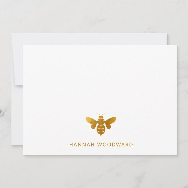 Faux Metallic Gold Bee Personalized Card (Front)