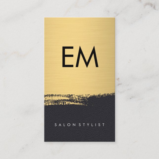 Faux Metallic Gold Brushed Leather Print Business Card (Front)