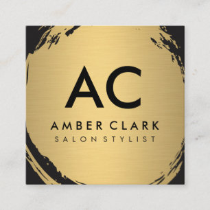 Faux Metallic Gold Brushed Monogram Square Business Card