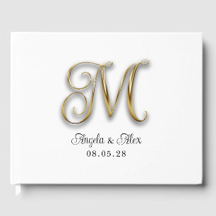 Faux Metallic Gold Curly Wedding Monogram Guest Book