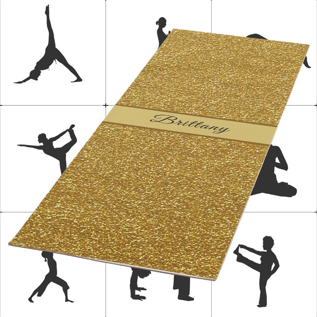 Faux Metallic Gold Glitter Artsy Abstract Add Name Yoga Mat (Creator Uploaded)