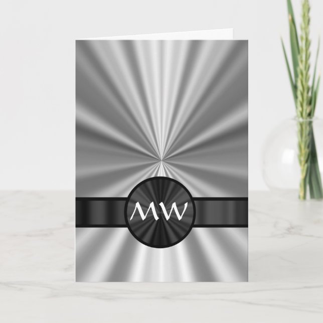 Faux metallic monogrammed note card (Front)