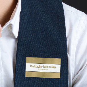 Faux Metallic Professional Brushed Gold Black Text Name Tag