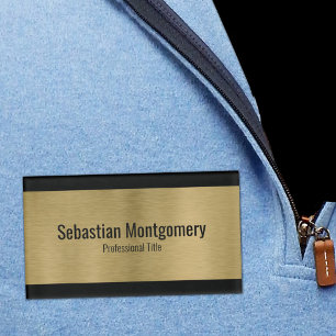 Faux Metallic Professional Brushed Gold Black Text Name Tag