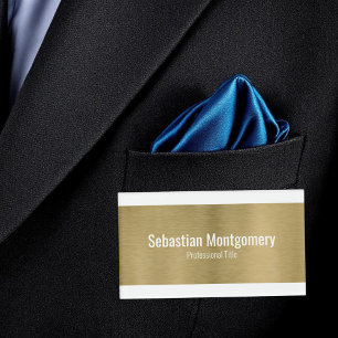 Faux Metallic Professional Brushed Gold Black Text Name Tag