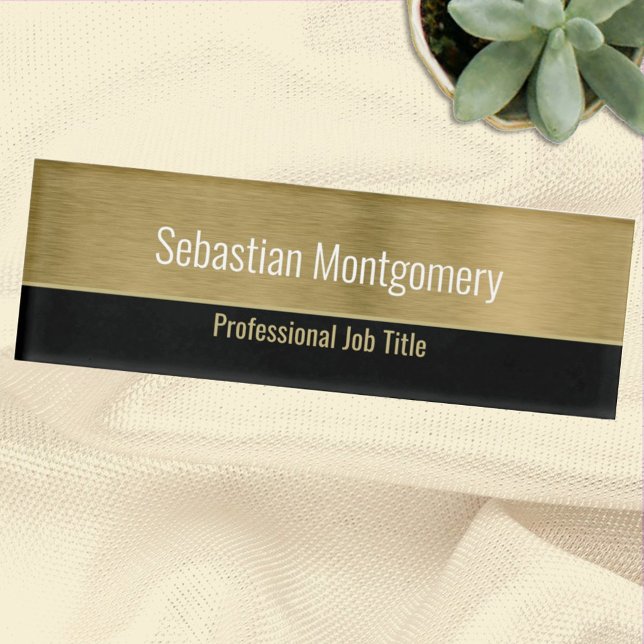 Faux Metallic Professional Brushed Gold Template Name Tag (Creator Uploaded)