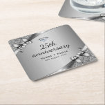 Faux Metallic Silver Diamond 25th Anniversary Glam Square Paper Coaster<br><div class="desc">Faux Metallic Silver Diamond 25th Anniversary Luxury Coasters.</div>