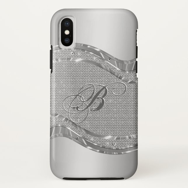Faux Metallic Silver Look With Diamonds Pattern Case-Mate iPhone Case (Back)