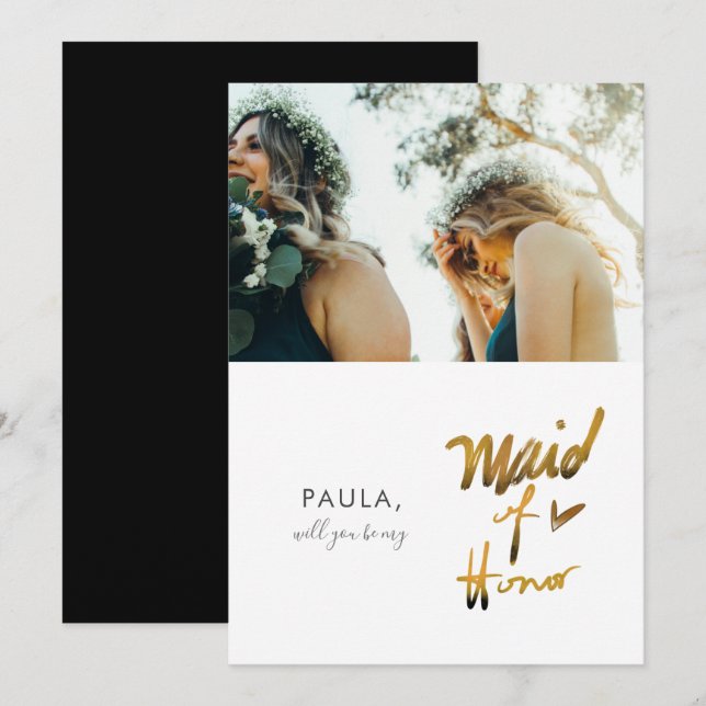 Faux Minimalist Will You Be My Maid of Honour Phot Invitation (Front/Back)