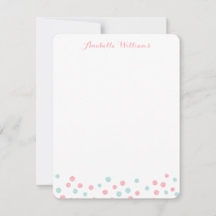 Faux Mint and Pink Glitter Confetti Notecards