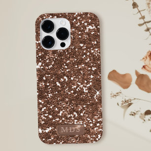 Faux Monogram Sparkle Rose Gold Glitter Case-Mate iPhone 14 Pro Max Case