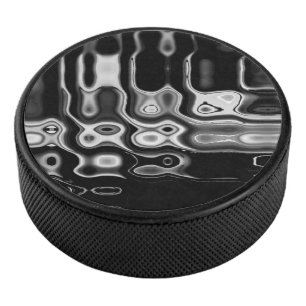 Faux Mosaic Glass Black & White Abstract Design Hockey Puck