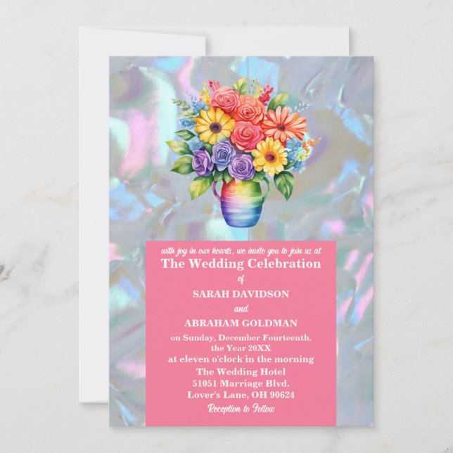 Faux Mother of Pearl Iridescent Wedding Invitation (Front)