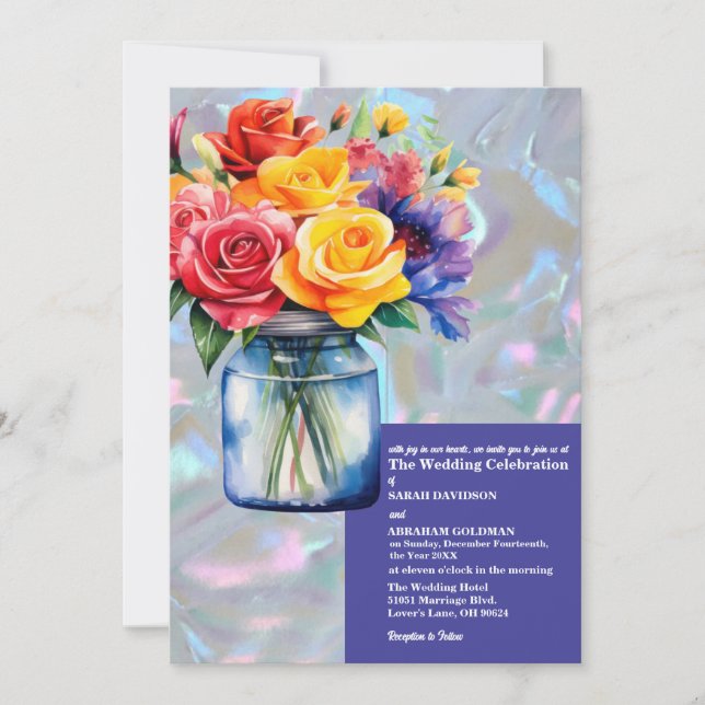 Faux Mother of Pearl Iridescent Wedding Invitation (Front)