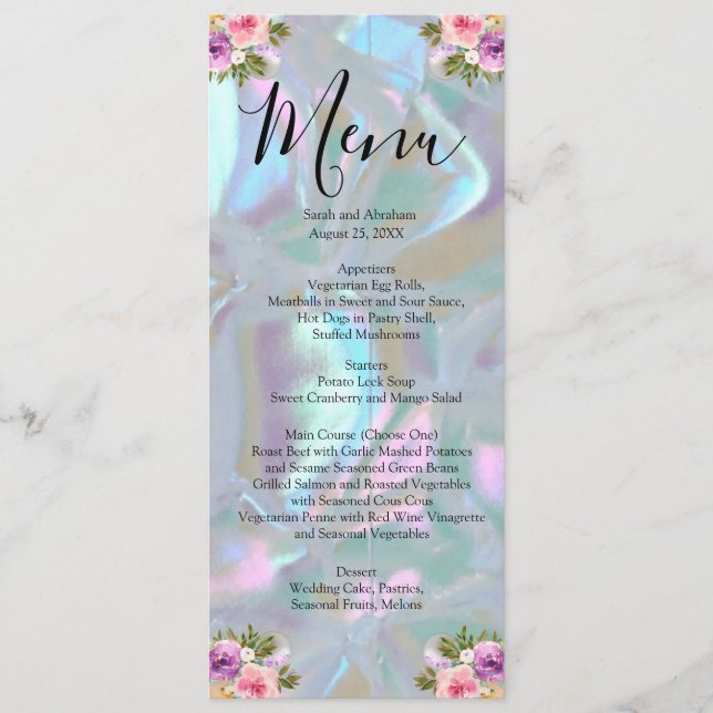 Faux Mother of Pearl Wedding Menu (Front)