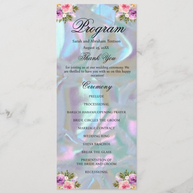 Faux Mother of Pearl Wedding Program Menu (Front)