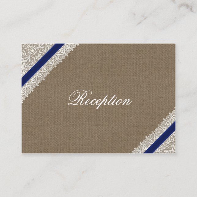 FAUX navy blue lace  wedding Reception Cards (Front)