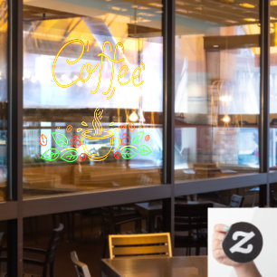 Faux Neon Coffee Beans Leaves Café Shop